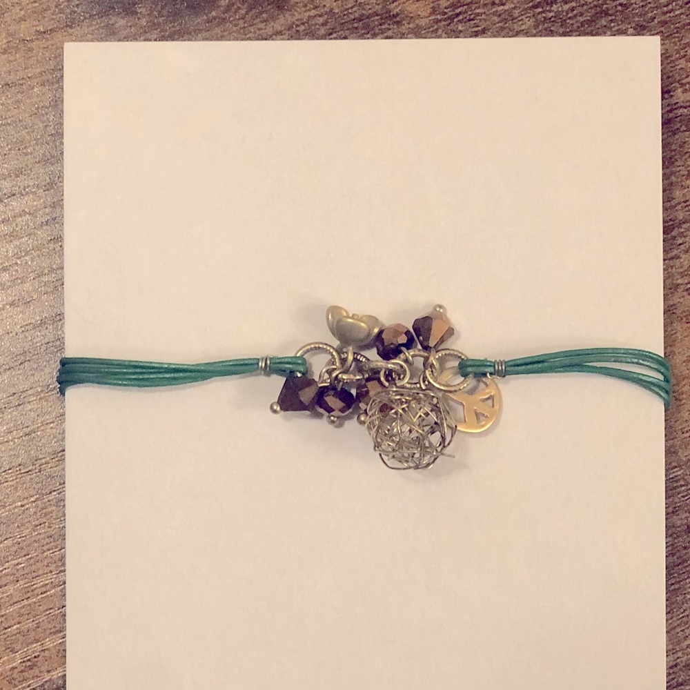 Green Leather Multi Charm Bracelet